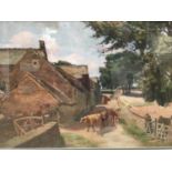 Ernest C Denton (early 20th century) watercolour - cattle in a lane, signed 44 x 68cm, glazed frame