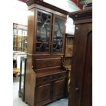 Good quality late Victorian walnut escritoire bookcase with two bevelled glazed doors , fall flap wi
