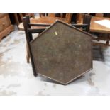 Brass occasional table with hexagonal top on folding base