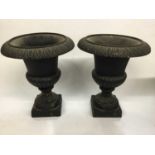 Pair of Victorian-style cast iron campagna shaped urns