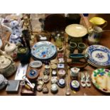 Group of mixed ceramics, trinket boxes, glass decanter and sundries