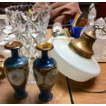 Pair of Royal Doulton Stoneware vases together with a lamp fitting and cut glass vase