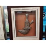 Arab Jamba dagger and another and gun - all in glazed frames