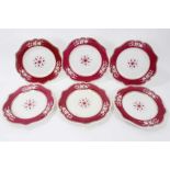 Set of six early 19th Century English porcelain plates, possibly by Flight, Barr and Barr, with gadr