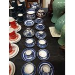 Blue and white willow pattern teaware
