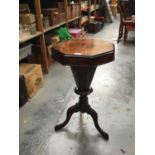 Victorian walnut trumpet-shaped needlework table on tripod base