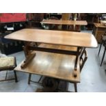 Ercol elm coffee table on shaped end standards 129 cm