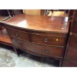 Antique mahogany bow front chest of two short and one long drawer on square taper legs