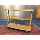 Ercol elm three tier trolley 90 cm wide, 71 cm high