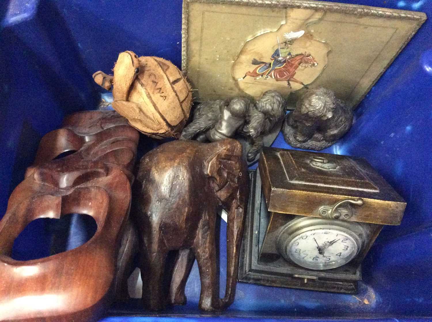 Silver plated ware, carved hardwood buffalo, elephant, mask, miniature sewing machine and sundry ite - Image 4 of 5