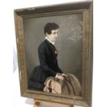19th century Continental school, oil on canvas, half length portrait of a woman in black dress with