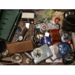 Various coins and banknotes, car badges, cigarette cases, lighters, Rolex souvenir spoons, vintage w