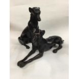 Pair of contemporary bronze models of greyhounds