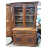 Late 19th / early 20th century mahogany two height bookcase with shelved interior enclosed by two gl