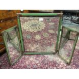 1930s triptych dressing table mirror with green and gilt borders