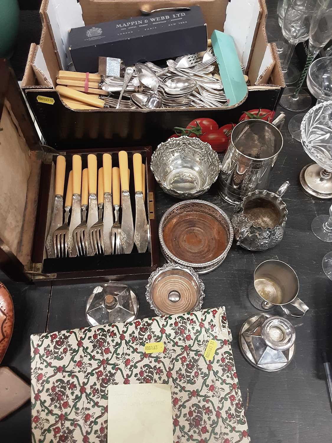 Group of assorted silver plated wares to include cutlery and sundries