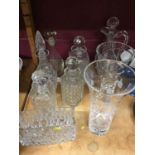 Cut glass vases and decanters