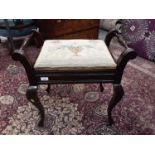 Early 20th century piano stool with tapestry seat