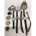 Group vintage wristwatches, Sekonda stop watch and desk clock
