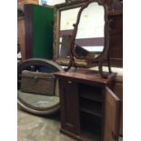 Georgian style mahogany toilet mirror, a small antique mahogany cupboard enclosed by two doors, oval