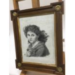 Victorian charcoal portrait of a young woman, indistinctly signed R Schaeffer (?) and dated 8/2/92,