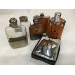 Six assorted hipflasks