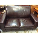 Brown leather twin seater sofa