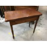 Victorian mahogany tea table with rectangular top, on turned legs with end drawer