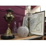 Two Edwardian oil lamps converted for electricity