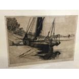 Group of 20th century still life watercolours, together with a signed etching of a barge signed A. D