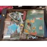 Box of Postcard albums and loose postcards
