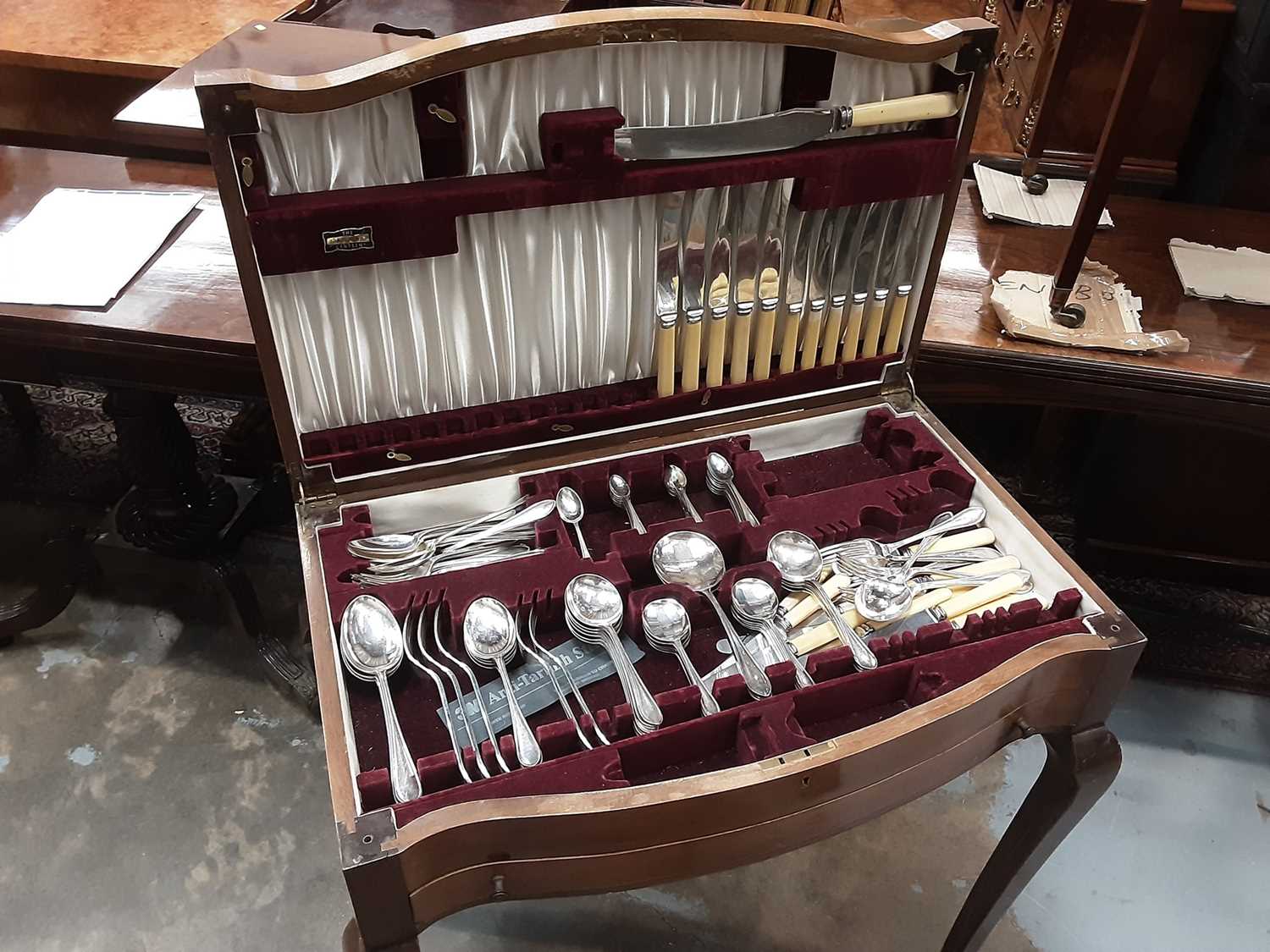 Early 20th century walnut cased canteen of cutlery
