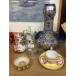 Small collection of ceramics, including a Meissen cup and saucer, second quality, painted with puce