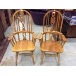 Pair wheel back kitchen elbow chairs
