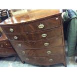 George IV mahogany bow front chest of two short and four long graduated drawers