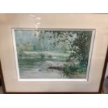 Frank S Kelvey, watercolour boating scene ‘The river at Antrim’, signed and dated 1929