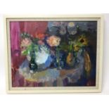 Annelise Firth (b.1961) oil on board - still life of flowers, signed verso, framed, 34.5cm x 44.5cm