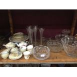 Group of cut glass ware to include various bowls together with an Art Deco teapot and other ceramics