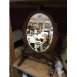 Edwardian inlaid toilet mirror with bevelled oval mirror