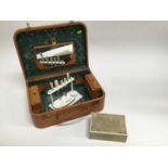 Shagreen cigarette box, pig skin covered travelling case and a manicure set