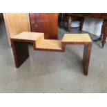 Rosewood Art Deco style coffee table with unusual shaped top with sunk center H44.5cm W99cm D38cm