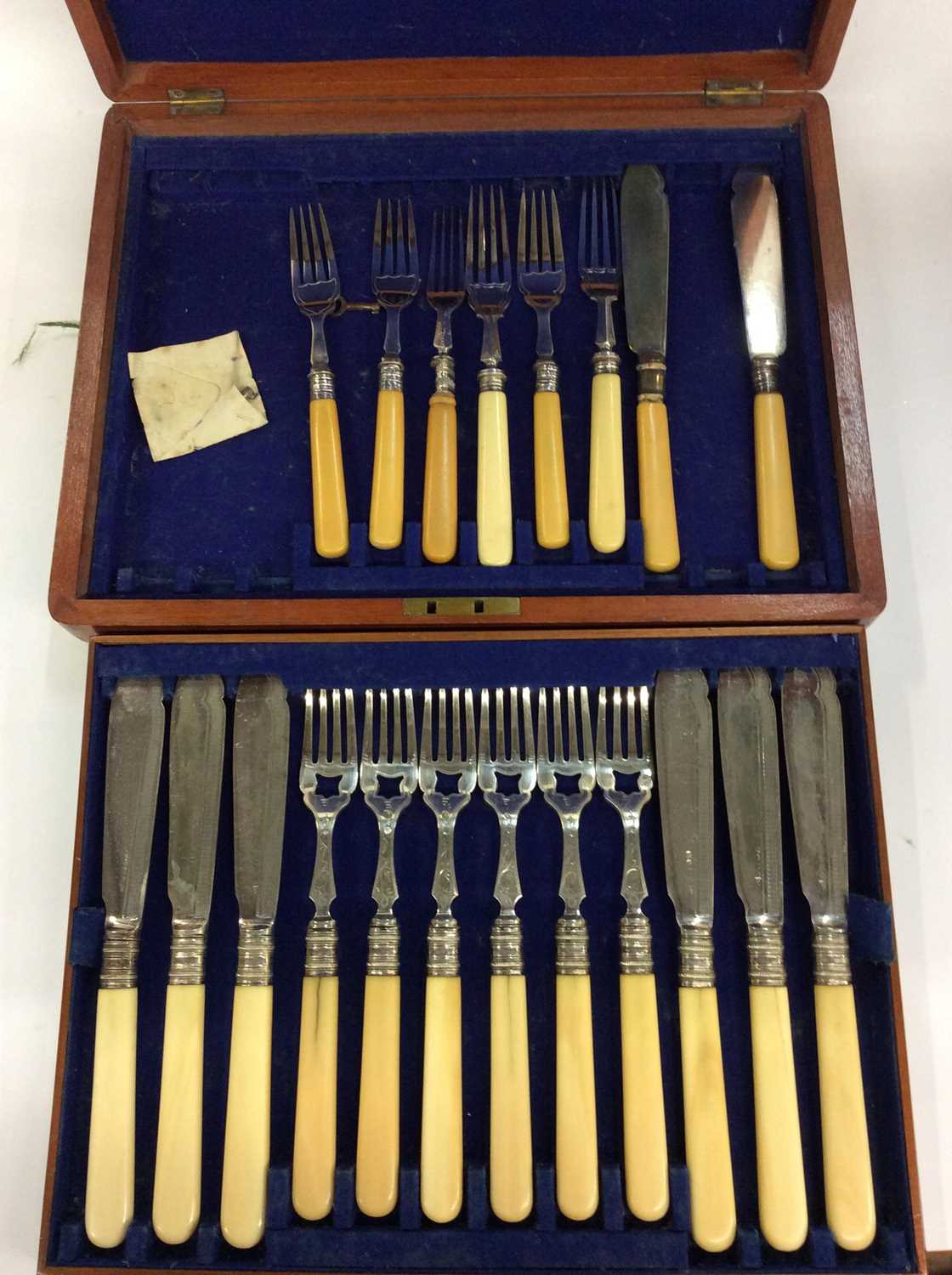 Silver plated fish knives and forks in fitted case, together with two silver fish knives - Image 2 of 3