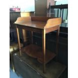 Edwardian inlaid two tier washstand with ledge on square tapered legs