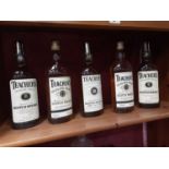 Five bottles of Teacher's Highland Cream Scotch Whisky
