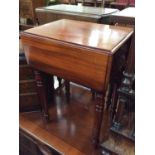 Victorian mahogany work table with two flaps and two drawers on turned supports opening to 70 x 48 c