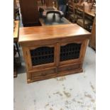 Elm television cabinet with wrought metal doors