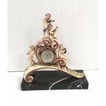 Unusual Italian Cherub Clock on Marble Base