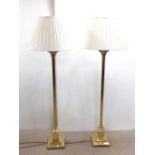 Pair of Brass Standard Lamps & Shades