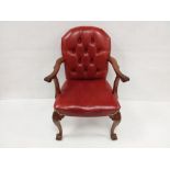 Edw Walnut Ball & Claw Leather Upholstered Desk Chair