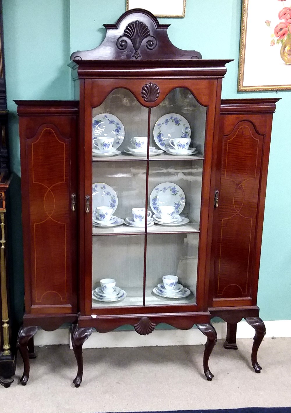 Superb Quality Edw Inlaid Mahogany Breakfront Display Cabinet Dimensions: 137cm W 41cm D 190cm H